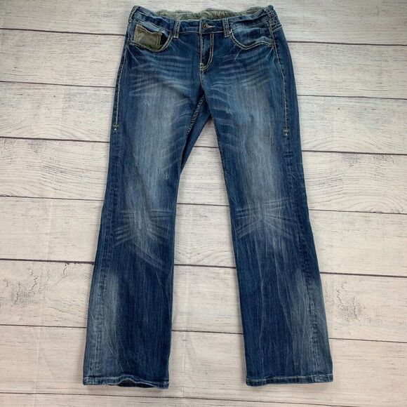 Cowboy Tuff Jeans sz 31 X 32 Bootcut Camo Medium Wash Inseam 32" Thick Stitch - Picture 1 of 12